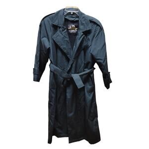 London Fog GREEN Long Trench Coat Size 6 Petite Lined Buttons Zipper Jacket VTG.